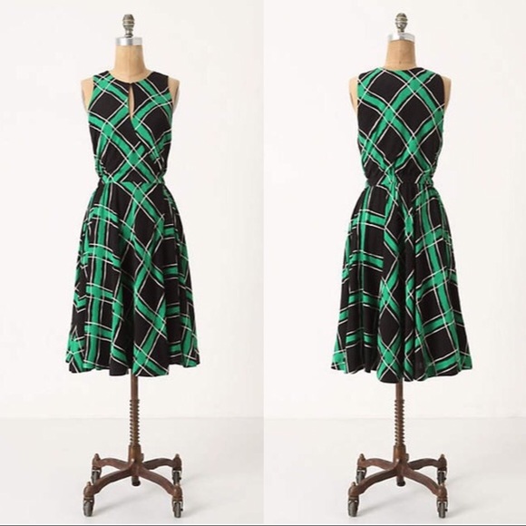 Anthropologie Dresses & Skirts - Maple • Anthropologie Across The Land dress green plaid tartan wrap retro flare